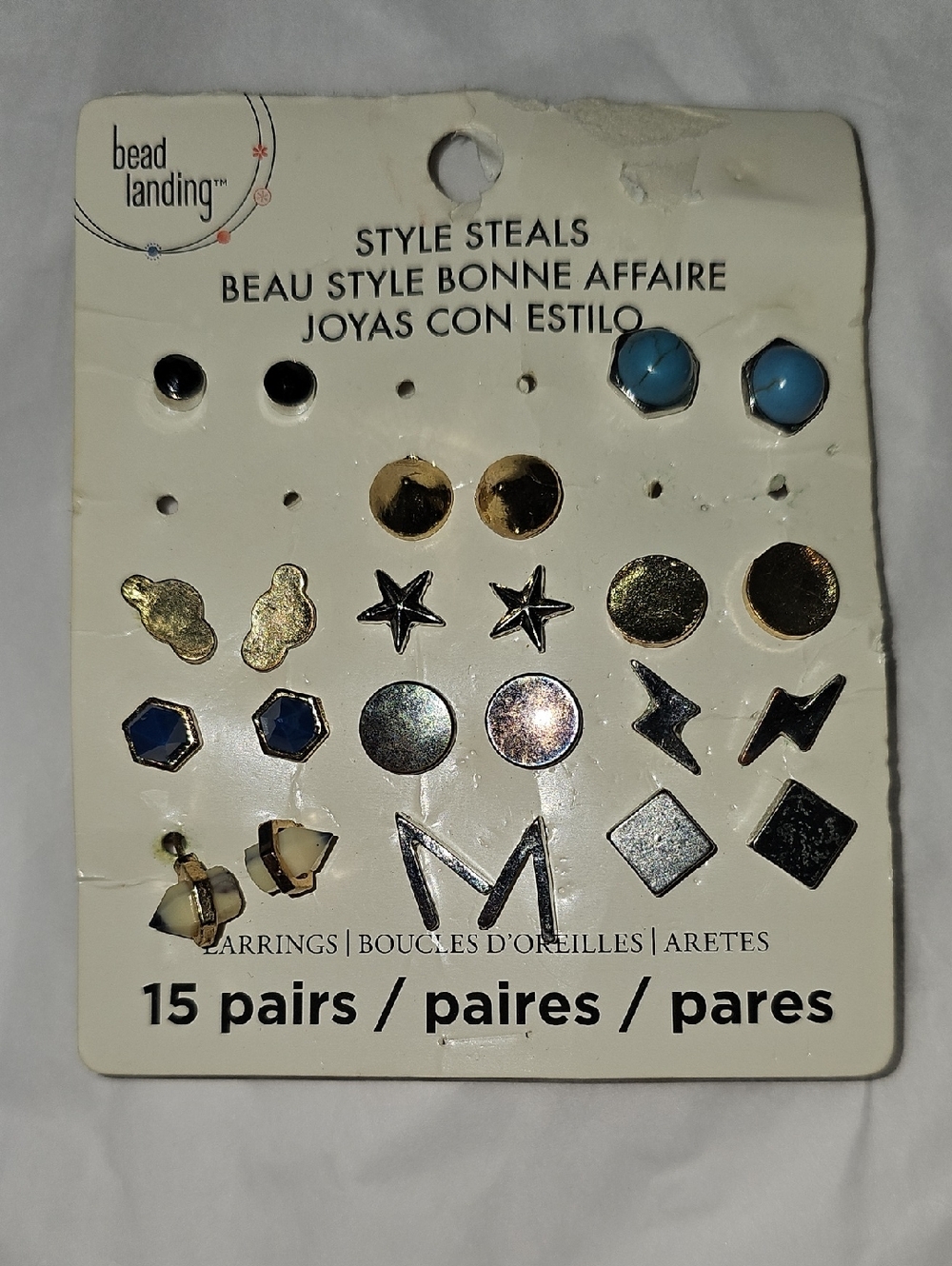 12 Pairs Earrings Gold Silver Clouds Lightning Geometric